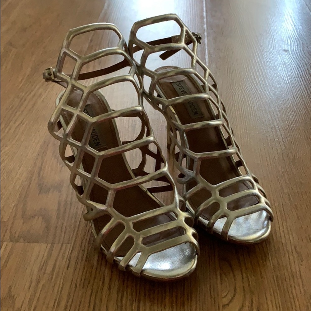 Steve Madden silver strapped heels